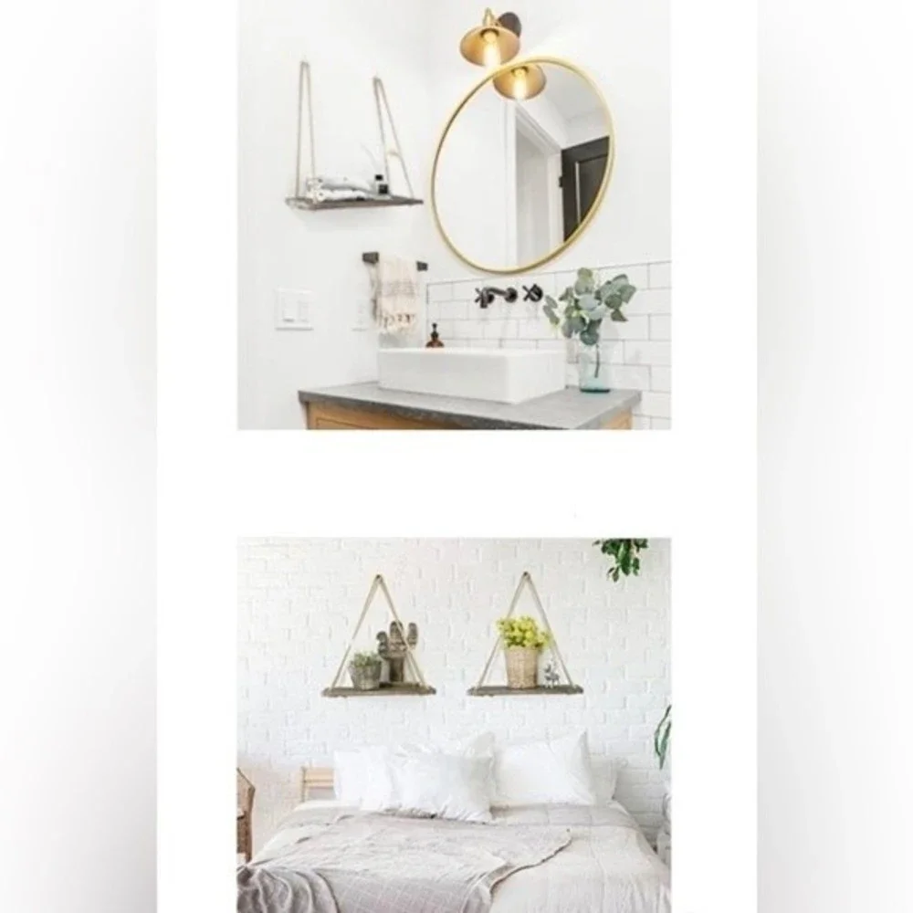 Boho Rustic Wall Hanging Wood Floating Shelves, Set of 2